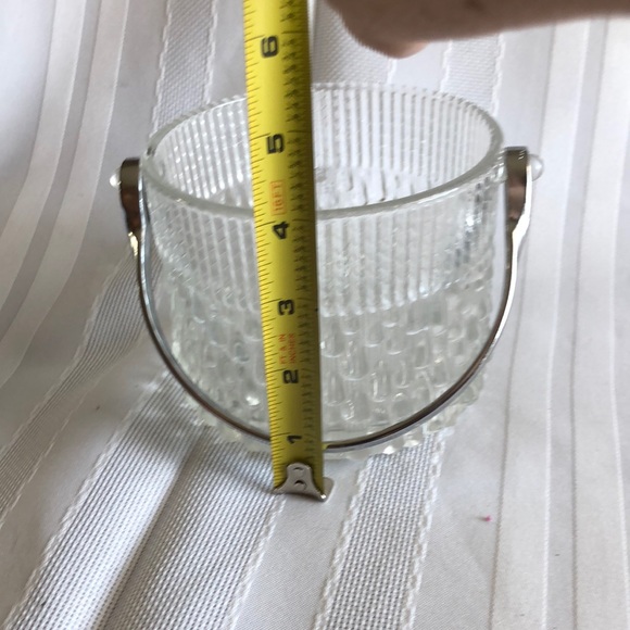 1960 1960s Mod Glass Ice Bucket with Chrome handle and modern design.